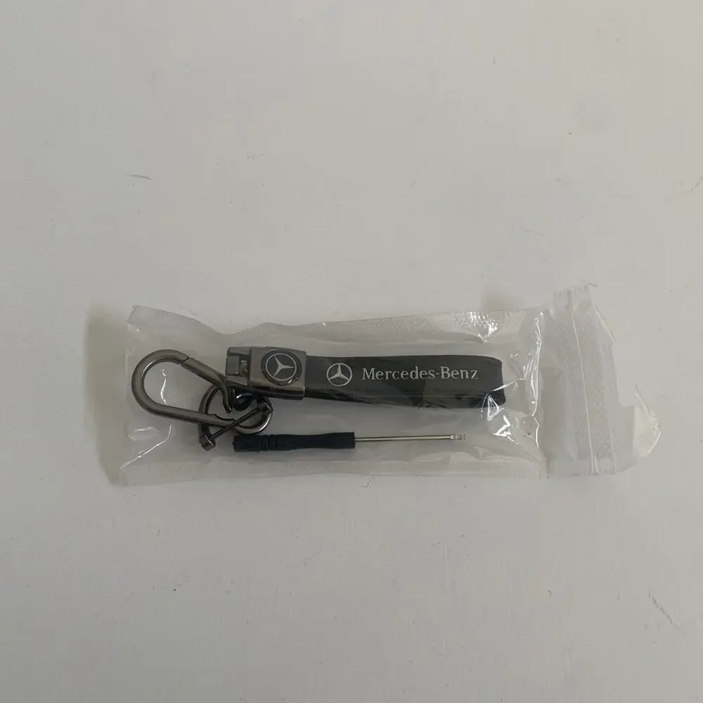Mercedes Benz Genuine Leather Black Chrome Car Keychain Brand New